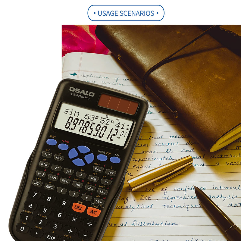 OSALO Scientific Calculator 240 Function 2 Line Basic Large Display Solar and Battery Calculators 10+2 Digits Written for Middle School Students College (OS 82MS Pro) OS 82MS Pro
