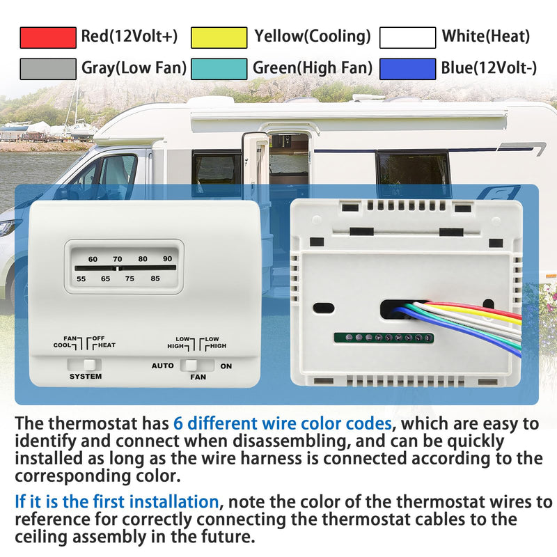 White 7330F3852 RV Thermostat for Coleman Mach RV Thermostat Heat/Cool 7330G3351 Air Conditioner Parts Single Stage Heating/Cooling Control