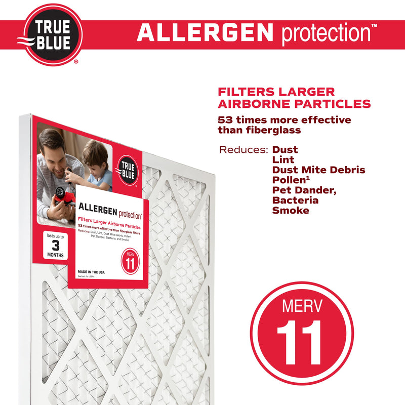 True Blue 15x20x1 MERV 11 Allergen Air Filter (4-Pack) | Electrostatic Pleated HVAC Furnace Air Filter | Replacement Filter for Home Use | Made in USA 15" x 20" x 1"