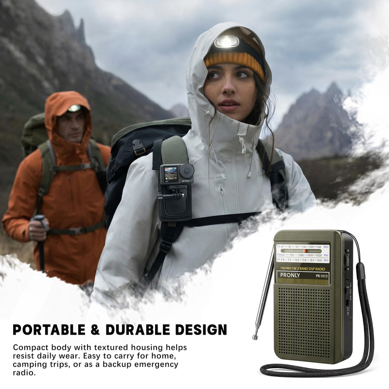 Portable AM FM Radio, 3 Band Transistor Radio with Shortwave, USB-C Rechargeable Portable Radio with Speaker & Telescopic Antenna for Home Camping Emergency, Green Army Green