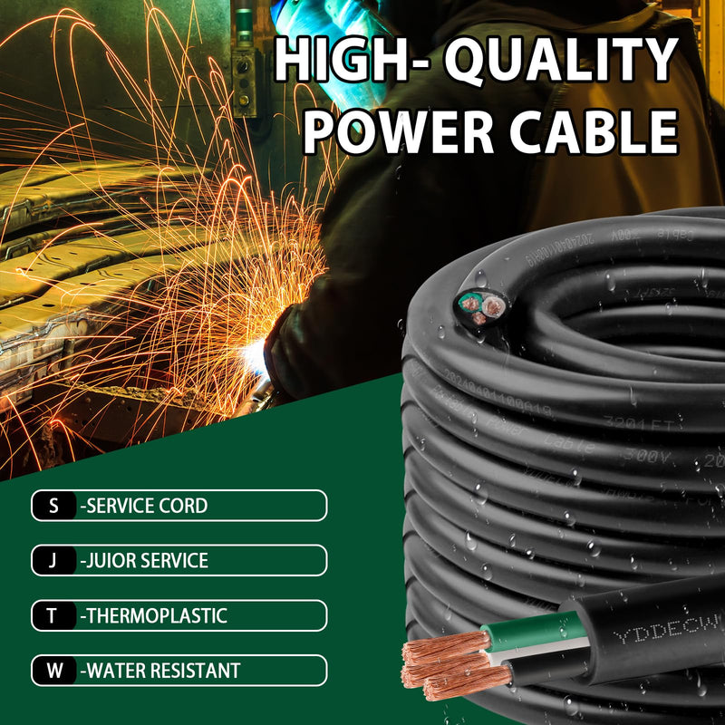 10ft 10/3 10 AWG SJTW 300V Wire (3 Conductor) - 10 Gauge SJTW Cable with UV-Resistant Jacket for Motor Leads, Battery Chargers and Machine - 3 Conductor - 10 Feet Electrical Wire 10AWG(3 Conductor)