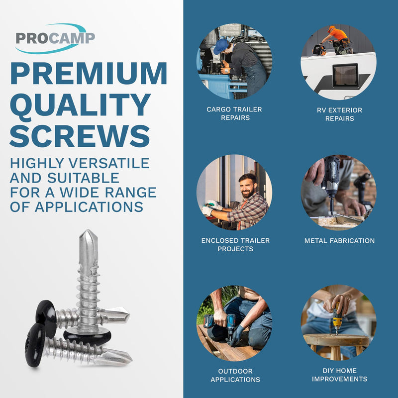250-Pack #10 x 3/4 Black RV & Trailer Self Tapping Sheet Metal Screws | Enclosed Cargo Trailer Skin Fasteners | Dbl Square Bit Included
