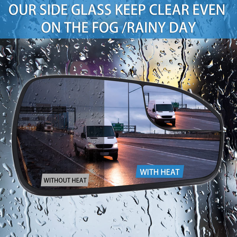 Passenger Right Side Heated Mirror Glass Replacement for 2013 2014 2015 2016 2017 2018 2019 2020 Ford Fusion - Exterior Side View Convex Mirror with Blind Spot, Replace DS7Z17K707B Passenger Side(Right)