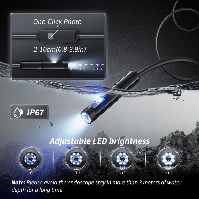Endoscope Camera with Light, 1920P HD Bore Scope Borescope with 8 Lights, Waterproof 16.4FT Semi-Rigid Cord for Pipe Inspection, Industrial Endoscope for Phones(Dual Lens) Dual Lens