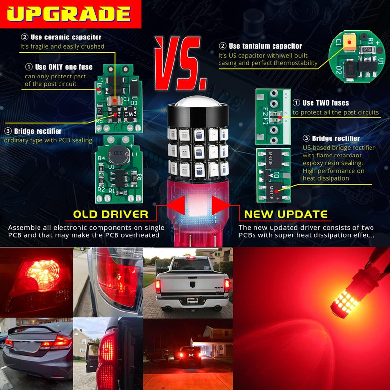 Alla Lighting Upgraded Version T25 3156 3157 LED Strobe Brake Lights Bulbs, Red Flashing Stop Lamp 3057K 4057K 3457 4114 4157KX 3157KK 3157KX 3155 Super Bright 2835-SMD 12V Pure Red
