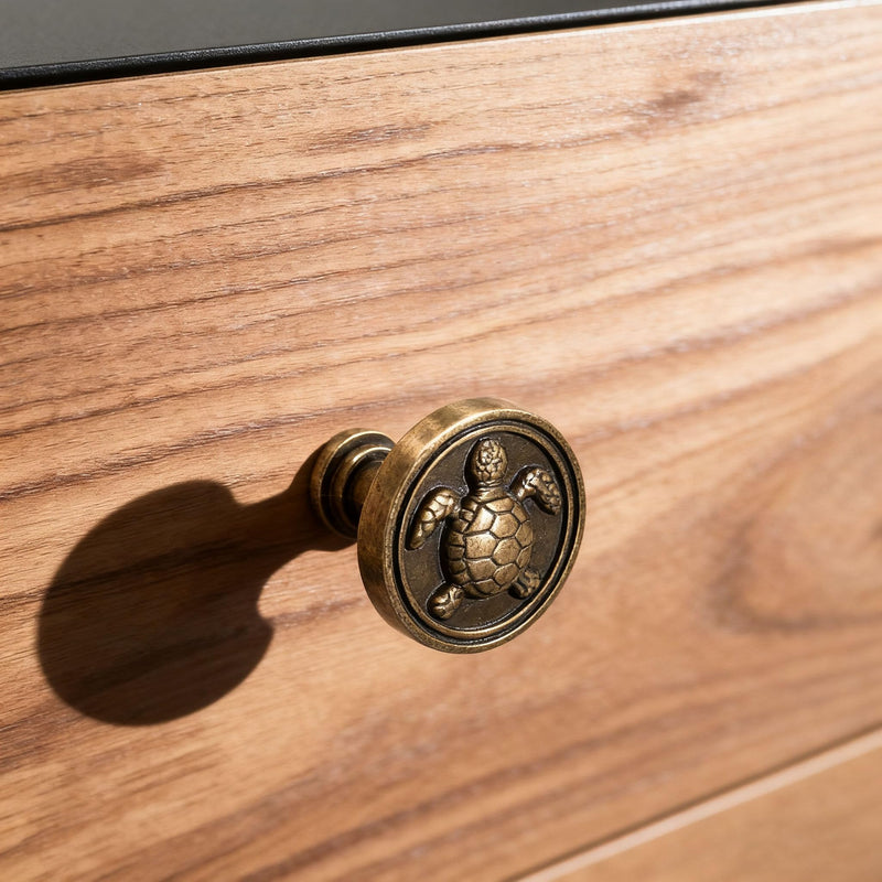 Antique Brass Turtle Cabinet Knobs(Set of 8), Nautical Drawer Pulls Vintage Round Dresser Knobs Coastal Ocean Animal Theme Cabinet Pulls Used for Kitchen/Cupboard/Bathroom/Hardware Antique Brass
