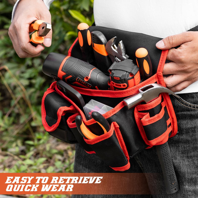 Ultra-Thick Men's Tool Belts Fits Waist 31”to 52” Adjustable Oxford Work Pouch with 15 Durable Pockets, Ideal for Repair & Electrical Work (Orange, Extra Large) Orange