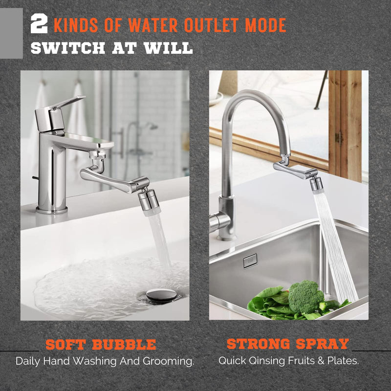 1080°+ 360° Swivel Faucet Extender, 1440° Degree Rotatable Faucet Aerator Splash Filter With 2 Water Outlet Modes. Brass Multifunction Bathroom Kitchen Sink Faucet Attachment For Washing Face 2 Pack 1440°Swivel Faucet Extender-2 Pack