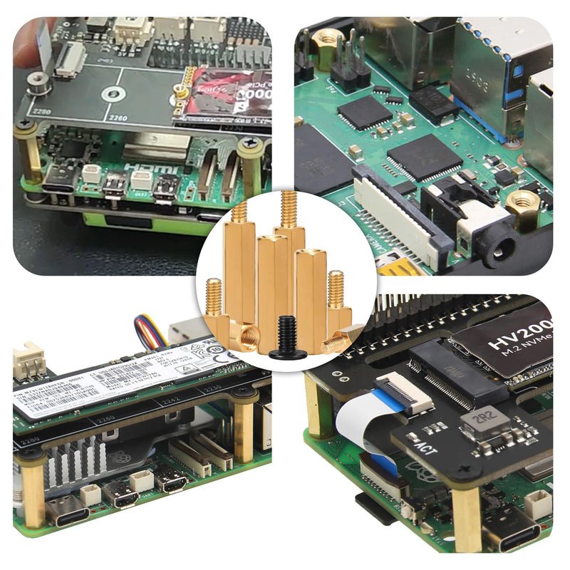 Geekworm PCB M2.5 Brass Standoffs Spacers Screws Pack for Raspberry Pi 5 & PCIe to M2 HAT NVMe SSD Board