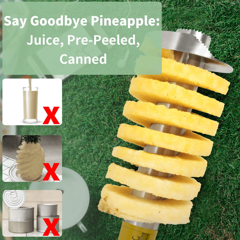 Newness Pineapple Corer with Knife, [Upgraded, Electric & Manual] Stainless Steel Fruit Pineapple Cutter with Electric Drill Accessory, Pineapple Slicer Remover Kitchen Tool with Measure Mark, Yellow