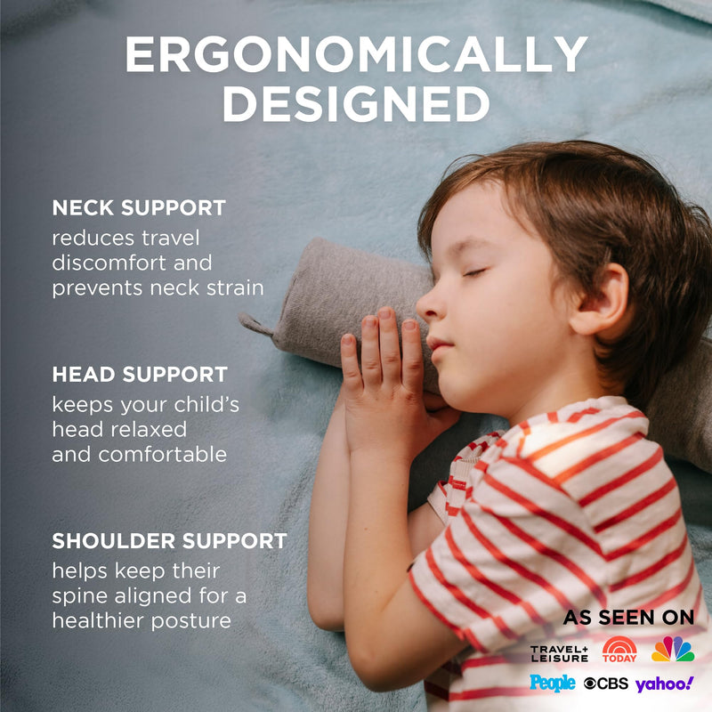  [AUSTRALIA] - Dot&Dot Twist Memory Foam Kids Travel Pillow for Airplanes - Neck Pillows for Travel, Sleeping - Airplane Pillow for Neck Support, Chin, Lumbar, Leg - Adjustable Neck Pillow for Car Seat Mini Gray Kids/Petite (23")