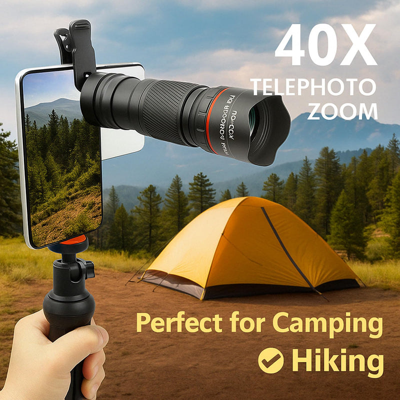 40X Telephoto Lens with Tripod for iPhone Android Phones, 2-in-1 Mobile Phone Camera Lens Kit with Universal Clip, HD Magnifier for Smartphone Photography - Compatible with All Smartphones
