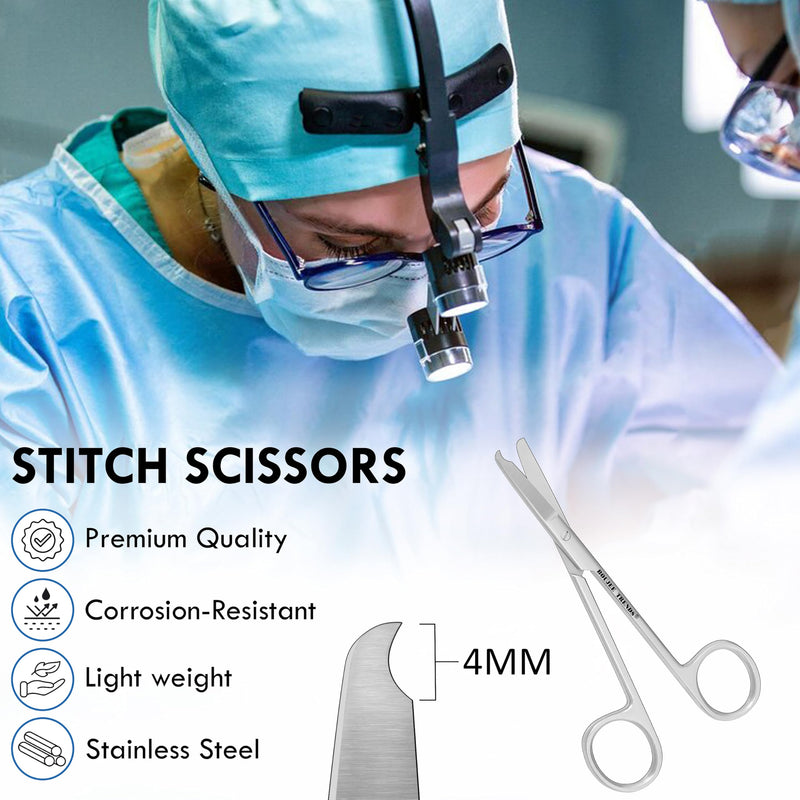 Suture Stitch Scissors with Crescent Delicate Hook Surgical Nursing Medical Scissors Perfect for Suture Removal, First Aid, EMS Training Premium Quality Instrument- Stainless Steel (9 CM) 9 CM