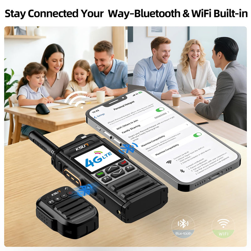 KSUN 4G PoC Walkie Talkie,US Unlocked Smart Radio with Zello | Android 8.1 OS,WiFi & Bluetooth.Real Push-to-Talk via Zello App.Rugged design for construction,truck fleets,outdoor teams.