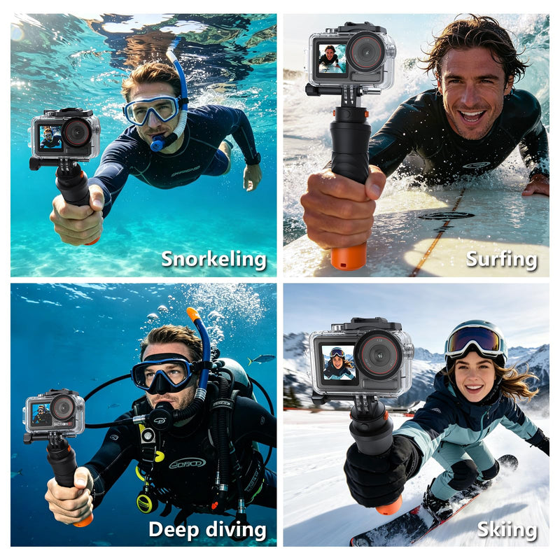 Waterproof Case with Floating Handle Compatible with DJI Osmo Action 3/4/5 Pro, 164FT/50M Underwater Dive Housing Protective Camera Case for Diving, Snorkeling, Surfing, Swimming, Kayaking Action345F