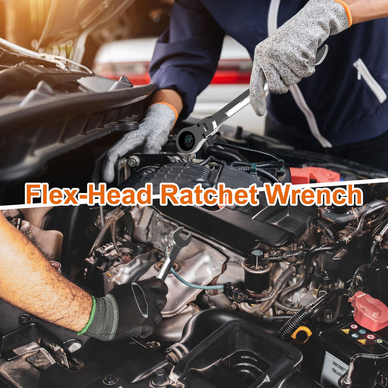 Egofine 10mm Ratchet Wrench Flex Head, Ratcheting Combination Wrench Metric, Industrial Grade Gear Spanner with 12 Point Box End, 72-Teeth Ratchet, Chrome Vanadium Steel