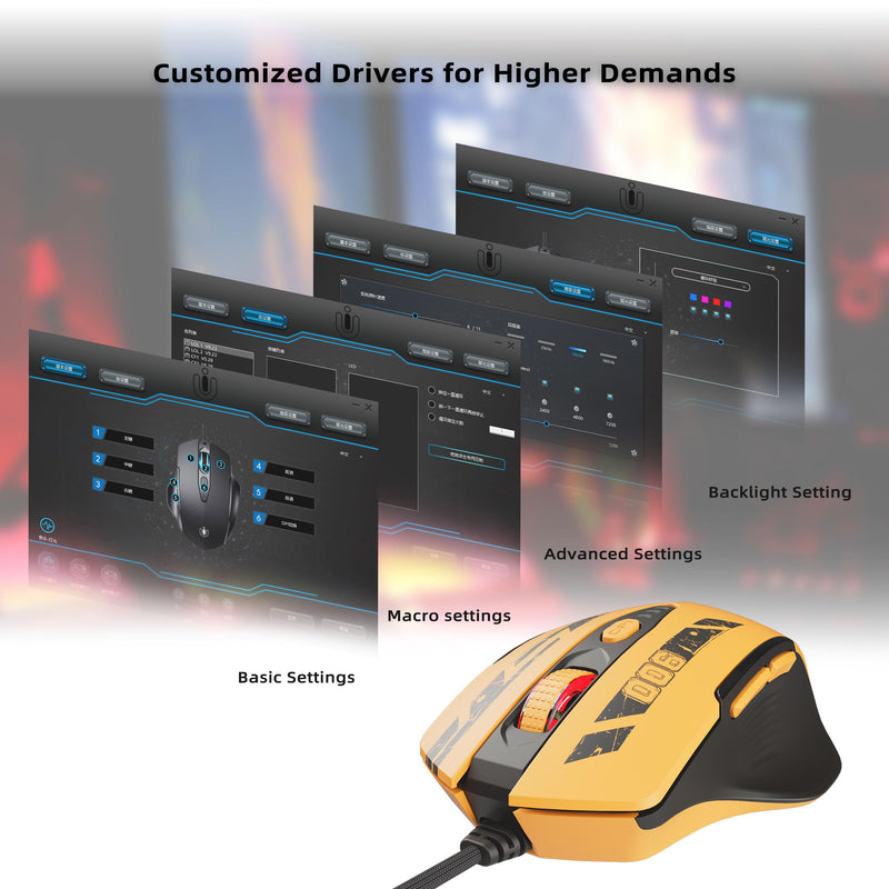Uineer Wired Gaming Mouse, USB-A Mouse with 6 Programmable Buttons | Adjustable DPI up to 7200 ,RGB Lighting, ,Ergonomic Grip, Plug and Play for PC Gaming, Office, Laptop