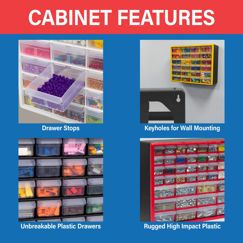 Akro-Mils 24-Drawer Plastic Drawer Storage Cabinet for Garage Organization, Bead Organizer, Building Bricks Storage, Teacher Toolbox, Makeup Organizer, 20" W x 6" D x 16" H, 10124 Black 24 Drawer 1 Pack
