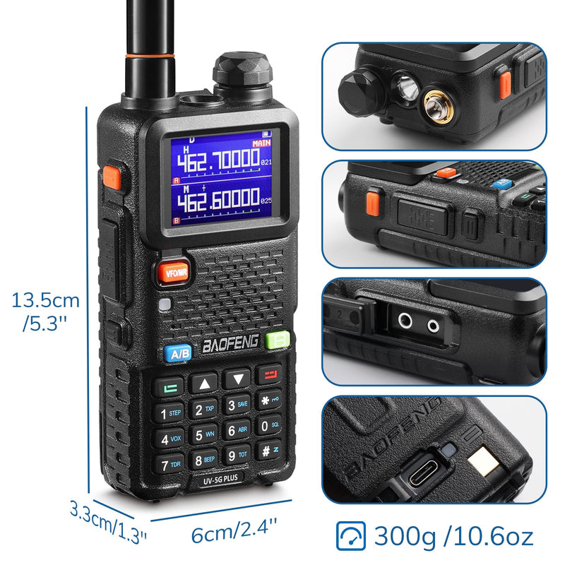 [Chirp Compatible] BAOFENG UV-5G Plus GMRS Handheld Radio, Long Rang Two Way Radio for Adult, 999 Channels, NOAA Receiver, with Two 2500mAh Batteries, 15.5" Antennas, Programming Cable, 1 Pack