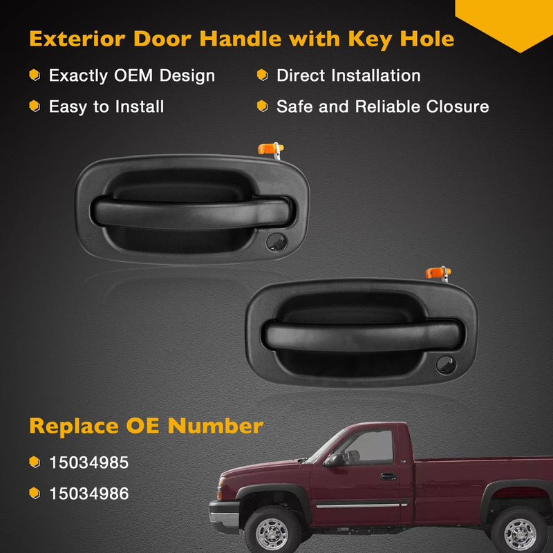 Exterior Door Handle Front Left & Right Pair with Key Hole | for 1999-2007 Chevy Silverado Suburban Tahoe Avalanche GMC Sierra Yukon Cadillac Escalade | Replaces# 15034985, 15034986 Front Left & Right(2 PCS)