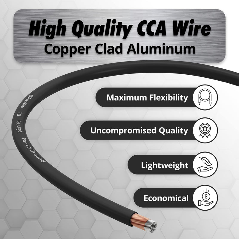 InstallGear 10 Gauge Wire (25ft) Copper Clad Aluminum CAA - Primary Automotive Wire, Car Amplifier Power & Ground Cable, Battery Cable, Car Audio Speaker Stereo, RV Trailer Wiring Welding Cable 10ga