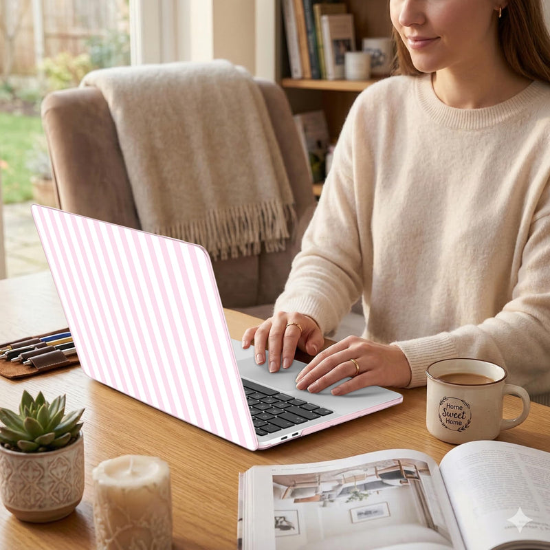 Case for MacBook Pro 13 Inch (2026-2020 Models A2338 M2 M1/A2251/A2289), Pink & White Stripes Hard Shell Case with Keyboard Protector, Compatible with Retina Display and Touch Bar