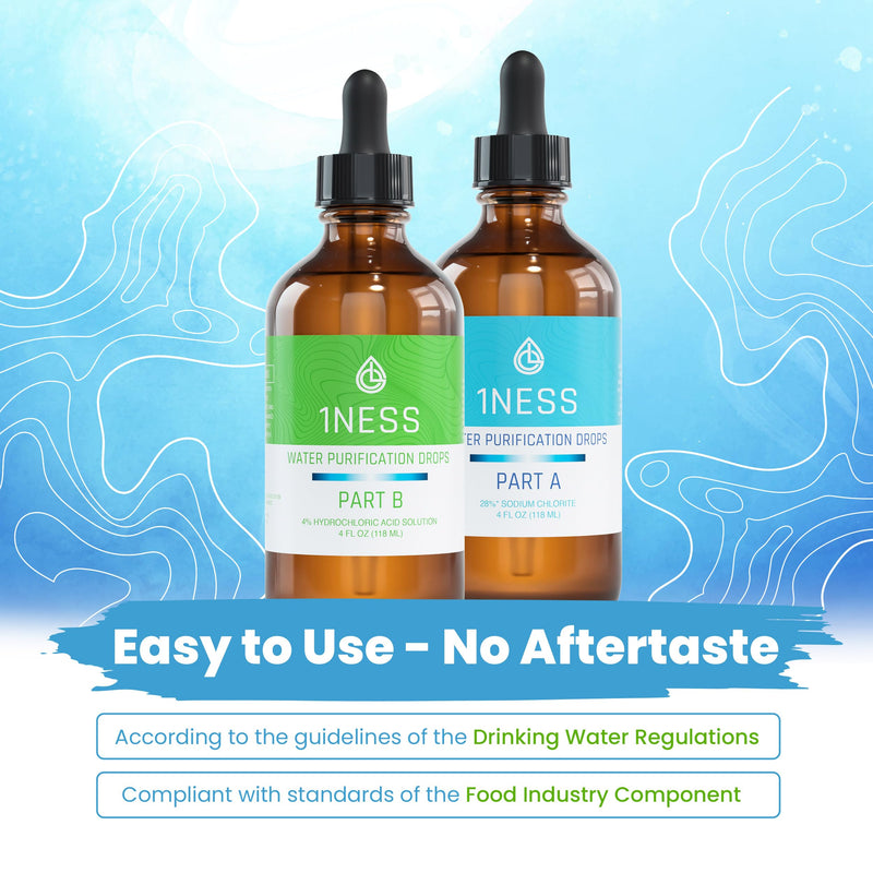 1ness Chlorine Dioxide Kit | 2 Part Liquid 8oz Set | Hydrochloric Acid 4% (HCl) : Sodium Solution 28% 8 Oz