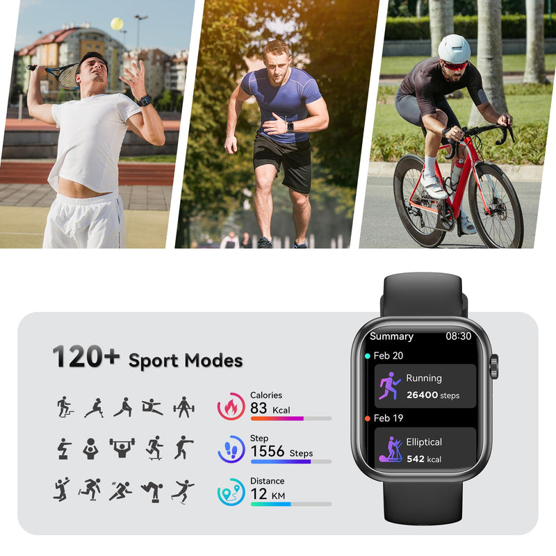 Smart Watch for Men Women(Answer/Make Call), 1.83" Fitness Watch with Heart Rate/Blood Pressure/Blood Oxygen, Pedometer, Sleep Tracker,120+ Sport Modes, IP68 Waterproof Fitness Tracker for Android iOS Black