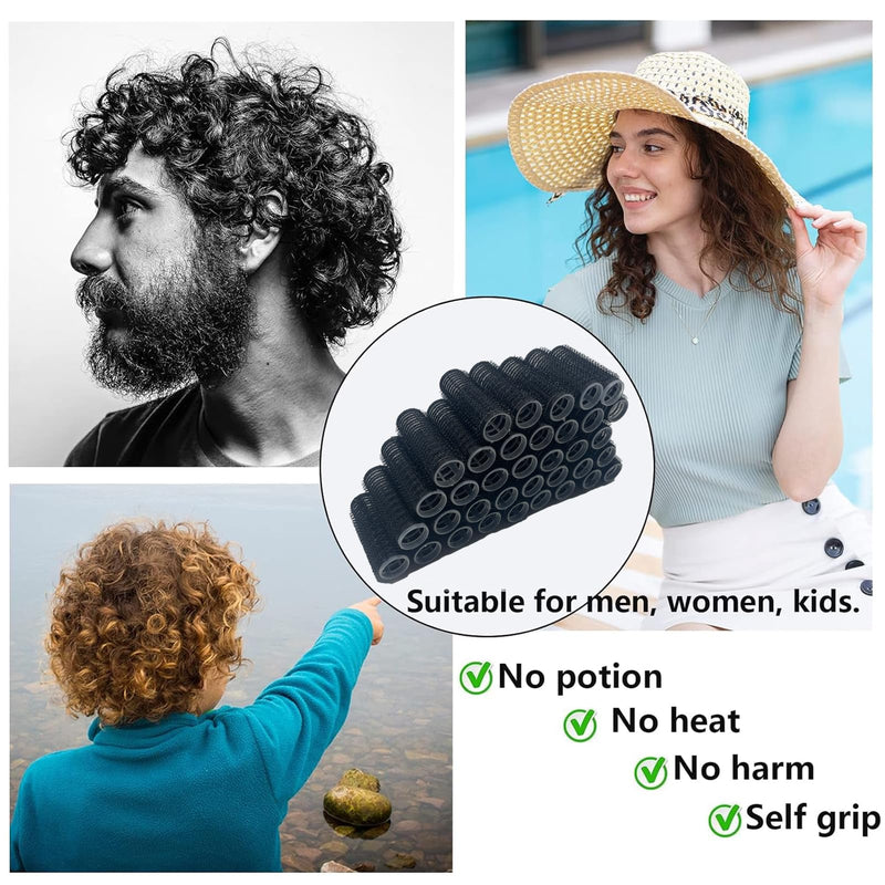  [AUSTRALIA] - 36PCS Self Grip Small Hair Curlers Heatless Roller Hair Curlers Pro Salon Hairdressing Curler DIY Curly Hairstyle Hair Rollers Tools Rat Tail Comb for Women Medium Short Hair(0.8x2.4in-black) 36pcs Black