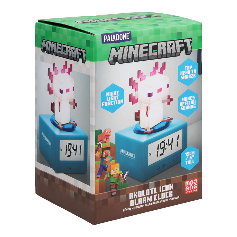 Paladone Minecraft Axolotl Digital Alarm Clock with Night Light – Officially Licensed Gaming Decor, for Kids & Teens’ Bedrooms, Game Rooms, Minecraft Fans