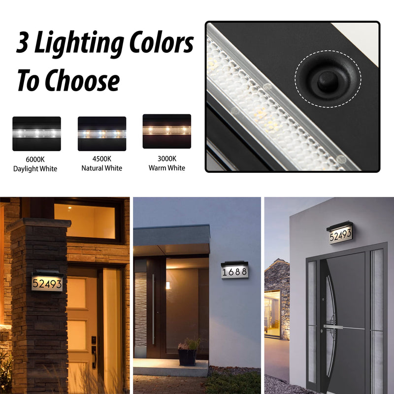 House Numbers Address Plaques For Houses Solar Powered Adjustable Solar Panel, 3 Lighting Colors Lighted House Numbers Address Sign, Address Sign For Outside Waterproof