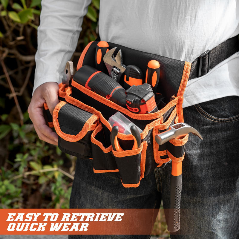 Ultra-Thick Men's Tool Belts Fits Waist 31”to 52” Adjustable Oxford Work Pouch with 15 Durable Pockets, Ideal for Repair & Electrical Work (Orange, Extra Large) Orange