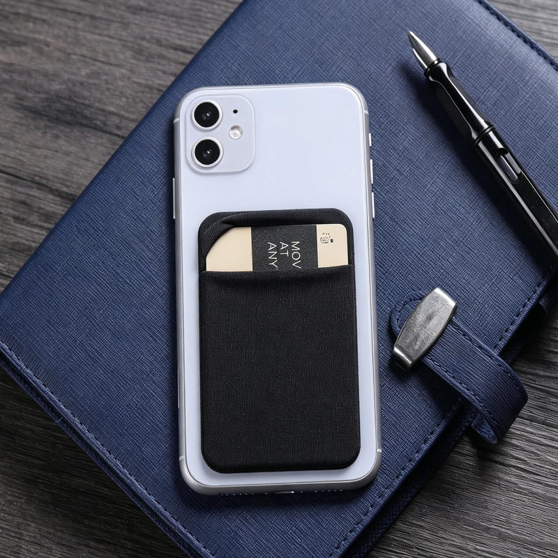 3Pack Cell Phone Card Holder Pocket Sticker Stretchy Cloth for Back of Phone with Flap Credit/ID Card Sleeve Adhesive Stick on Wallet for iPhone,Android All Smartphones (3Black) 3Black