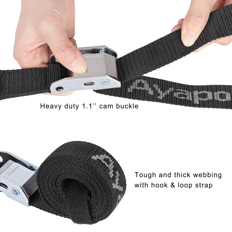 Ayaport Motorcycle Tie Down Straps 1.1” x 7’ (with Swivel Carabiner Hooks) Cam Buckle Tie Downs, Handlebar Strap for Dirt Bike, Motor Bike, Kayak, Car, Truck, Boat, Cargo, Black (1.1" x7'-2pcs) 1.1''x7'-2pcs