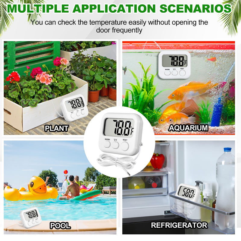 Kingdder 6 Pack Digital Thermometer with Magnetic Back External Sensor Fridge Thermometer Freezer Waterproof Room Temperature Monitor with LCD Display, Max/min Record Function for Kitchen Aquarium