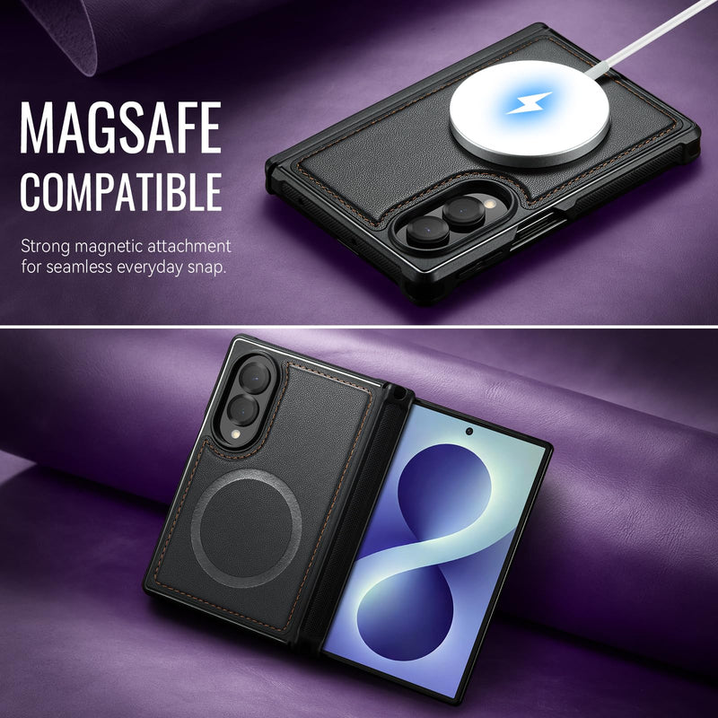 Vinich for Samsung Galaxy Z Fold 8 Magnetic Case Compatible with Magsafe | Durable PU Leather, Slim Fit, Shockproof Protective Phone Cover for Galaxy Z Fold 8 Wide, Black for Galaxy Z Fold 8 - 7.6"