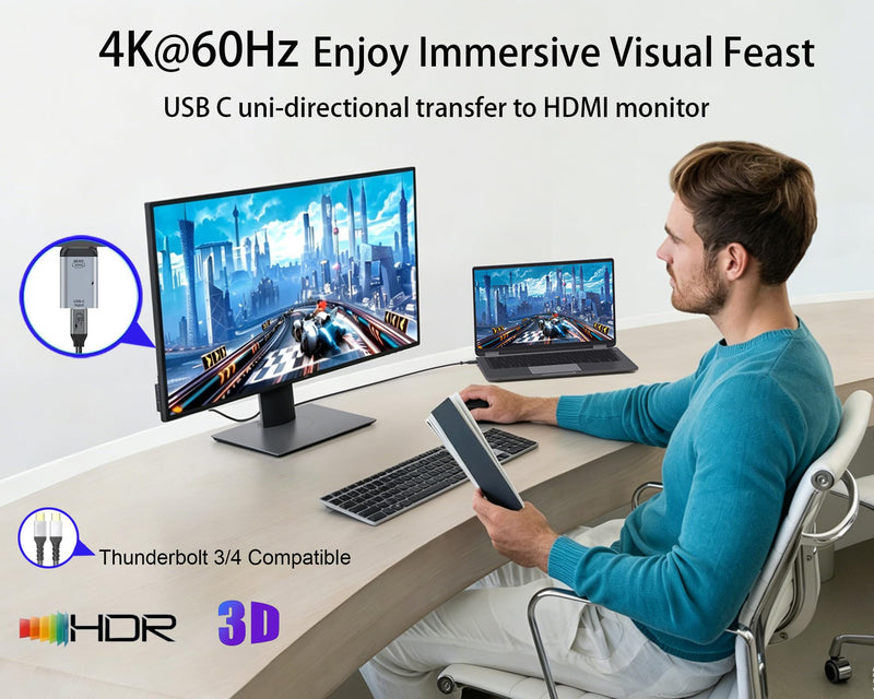 USB C to HDMI Adapter for TV - 4K60Hz UniDirectional Type C Source to HDMI 2.0 Display Converter Thunderbolt 3/4 to HDMI for i-Phone 17/16/15/i-Pad/Galaxy/MacBook/HDTV,USBC Female to HDMI Male Adapter