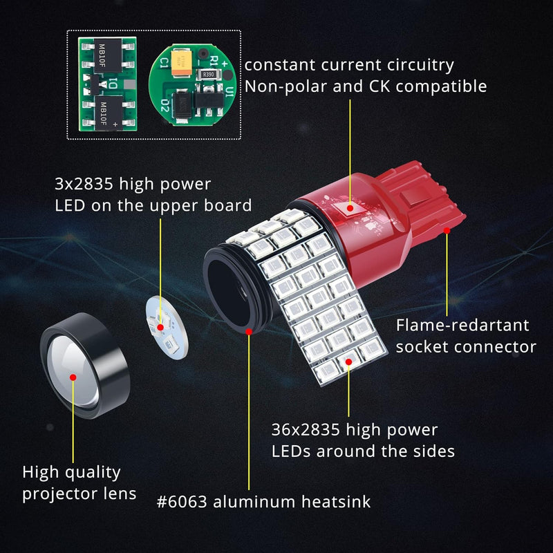 Alla Lighting Upgraded Version T25 3156 3157 LED Strobe Brake Lights Bulbs, Red Flashing Stop Lamp 3057K 4057K 3457 4114 4157KX 3157KK 3157KX 3155 Super Bright 2835-SMD 12V Pure Red