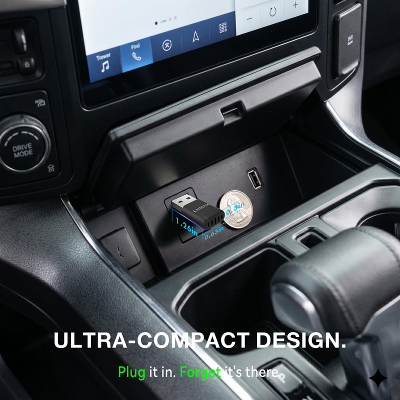 Ultra-Compact 2 in 1 Wireless CarPlay & Android Auto Adapter | Stealth dongle plugs flush into your USB-C or USB-A ports, clearing dash clutter without blocking cup holders.