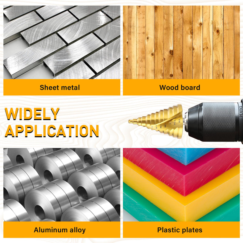 Spiral Groove Step Drill Bit, 12 Steps High-Speed Steel 1/4" to 2-3/8", Large Step Drill Bits for Cutting Holes in Iron Aluminum Copper Plastic Wood