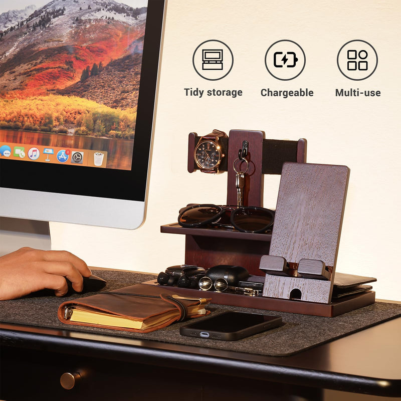 ProCase Gifts for Dad, Wood Phone Docking Station for Men, Dad Gifts From Daughter Son, Mens Nightstand Organizer, Anniversary Birthday Gifts for Dad Father Husband Him -Espresso (No Engraved) Espresso -NO Engraved Word