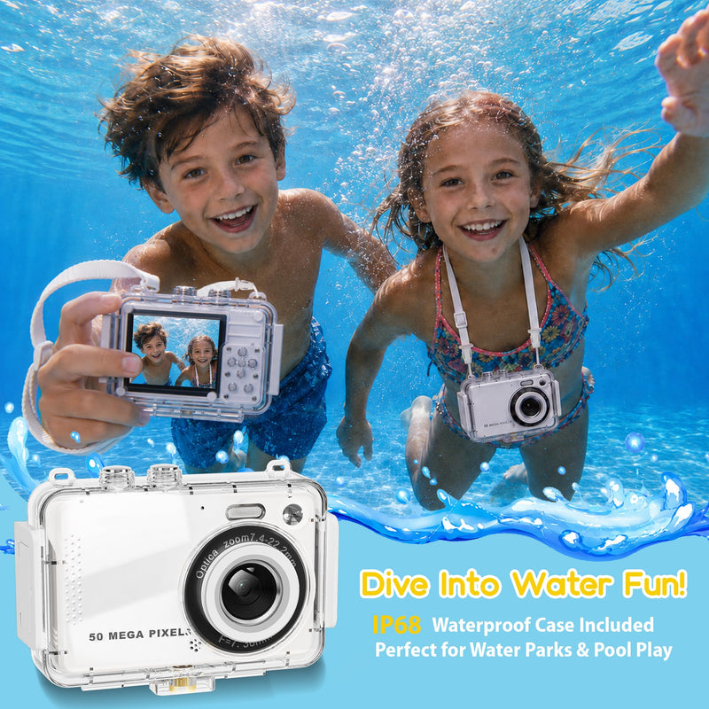 MOMILLA Kids Underwater Camera with Waterproof Case, 4K Digital Camera | 50MP Photos, 16X Digital Zoom Autofocus for Swimming, Travel, Outdoor, Birthday Gifts for 5-16 Year Old Boys Girls