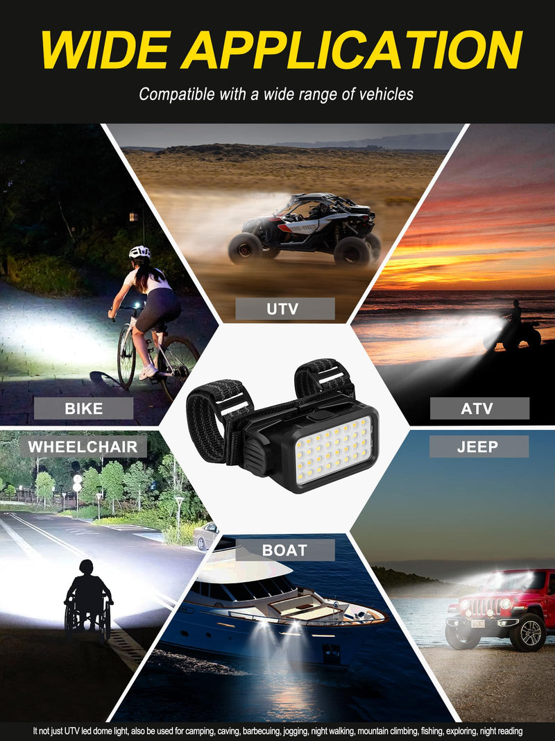ZIDIYIRUO UTV Dome Light, Rechargeable UTV Interior Light Compatible with Polaris RZR Ranger Can-Am Pionner Talon Kawasaki, 32pcs LED Chips with 5 Kinds Modes for 1.25"-2.0" Roll Bar Mount (1 Pack) 1pc