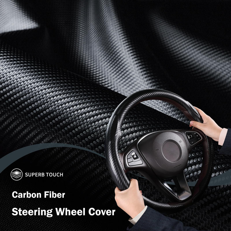 Carbon Fiber Steering Wheel Cover, Thin Steering Wheel Cover Protector Universal Car Steering Wheel Accessories, Matte Black A matte black