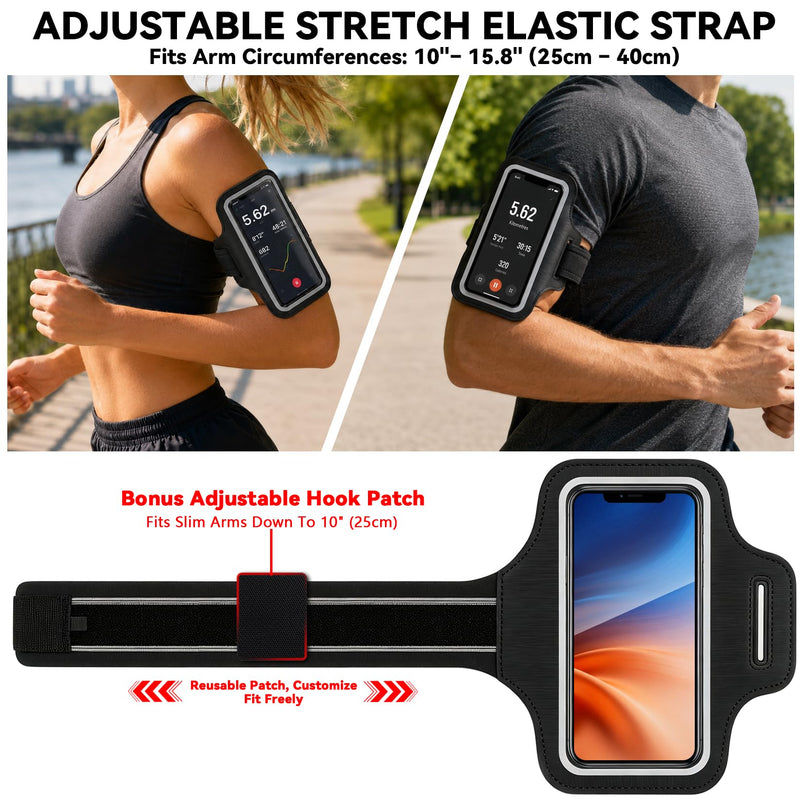 Running Armband with Card Slot, Black | Cell Phone Arm band for iPhone 17 16 15 14 13 12 Pro Max Plus Samsung Galaxy Ultra S26 S25 S24 S23 S22 S21 1 Pack
