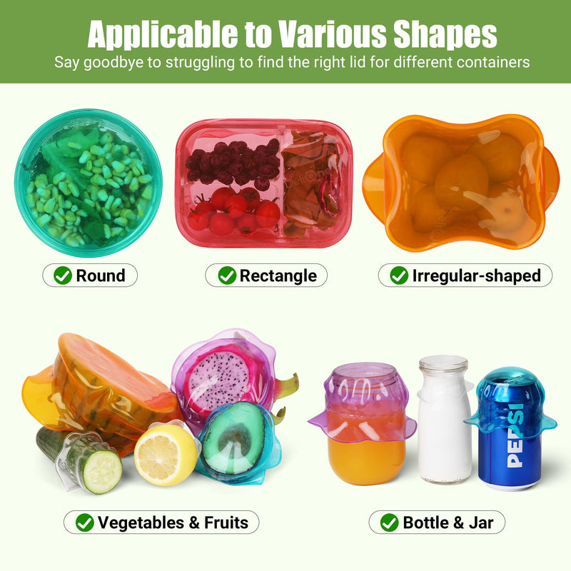 Silicone Stretch Lids for Food Storage in Fridge, Reusable Elastic Bowl Covers for Cup, Cans, Jars, Round & Rectangle Container, Food Grade Silicone Microwave Food Cover, Heat-Resistant, 6PCS 6 Pcs Colorful