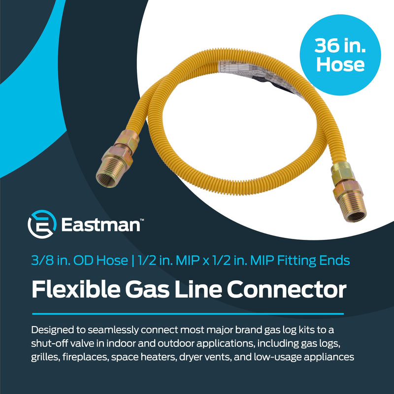 Eastman 36 Inch x 3/8 Inch OD Flexible Gas Line Connector with (2) 1/2 Inch MIP Fitting Ends for Natural Gas and Liquid Propane, Stainless Steel, Yellow, 10YE505036B 36 in. (Pack of 1)