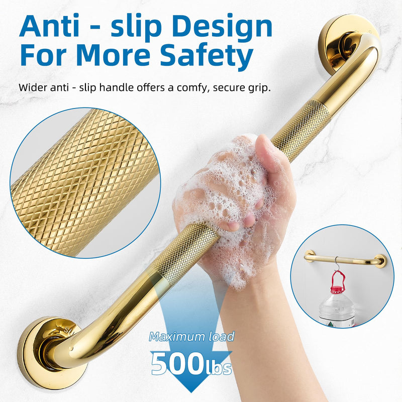 Grab Bars for Shower, Zynuhmo 2 Pack 16 Inch Anti Slip Stainless Steel Bathroom Safety Shower Grab Bar Handrails for Handicap Injury Pregnant Senior Assist Shower Handles(Titanium Gold, 1" Diameter) Titanium Gold