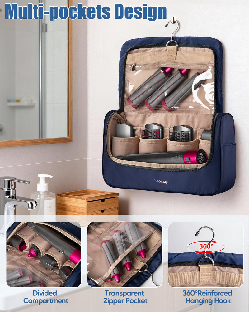 Teamoy Carrying Bag Compatible with Dyson Styler and Attachments, Dark Blue | Padded Travel Bag for Dyson Multi-Styler, Portable Storage Bag Compatible with Dyson Airwrap Styler and Attachments
