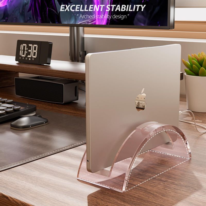 2Pcs/Set Acrylic Vertical Laptop Stand，Acrylic Desk Accessories，Double Vertical Laptop Holder for Desk，Saving Organizer for All MacBook, Surface, Samsung, HP, Dell（Pink） Pink Double